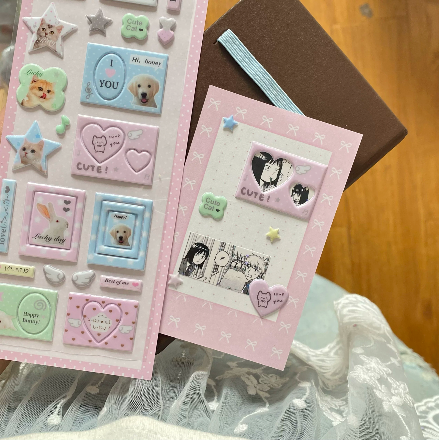 Heart Bunny Animal Puffy Frame Sticker