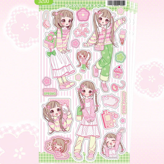 Ghost Peach Sakura Girl Sticker