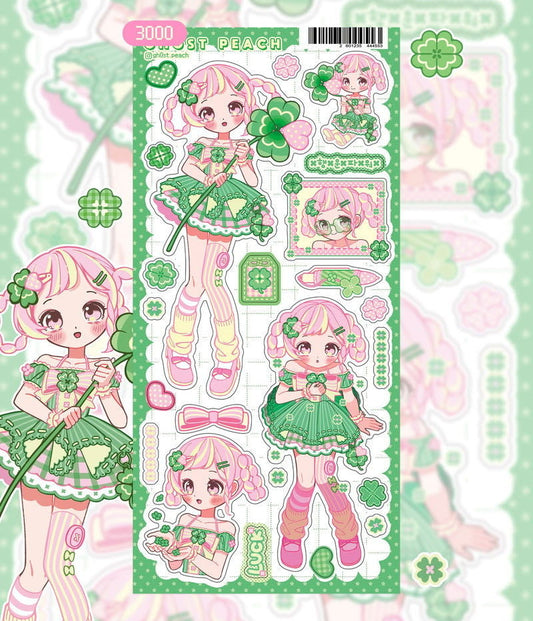 Ghost Peach Cute Clover Sticker