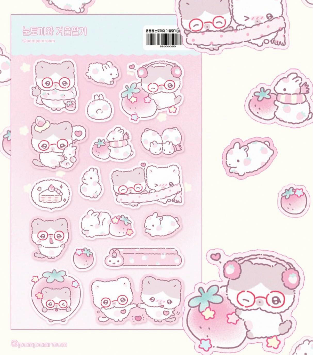 Pompomroom Strawberry Bunny Sticker