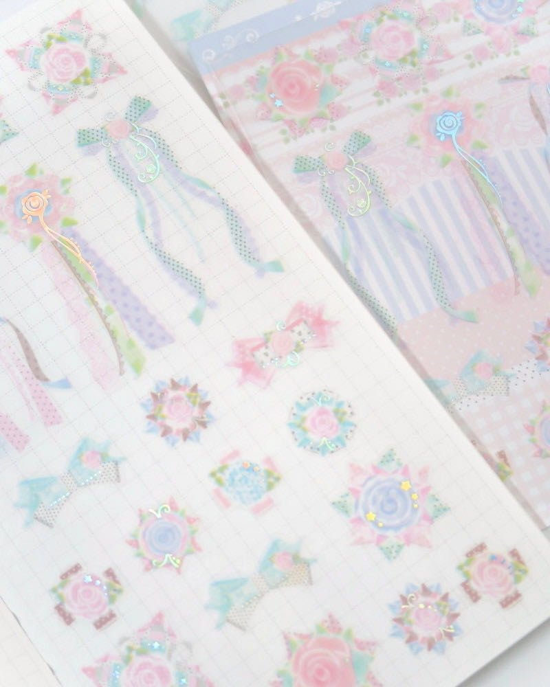 Pearly Button Shabby Rose Ribbon Charms Sticker