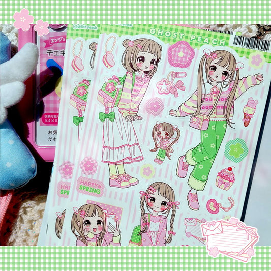 Ghost Peach Sakura Girl Sticker