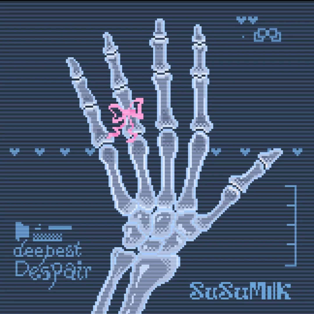 Sweet Ribbon Skeleton Pixel Raster Card