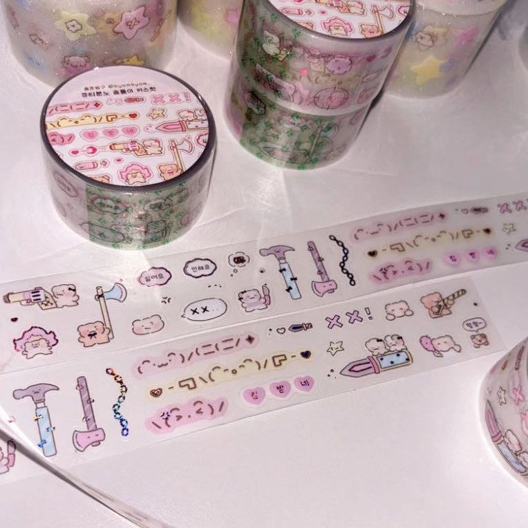 Syomsyom Cute Angry Kiss Cut Masking Tape  [1 Loop Sample]