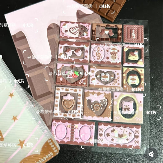 Strawberry Land Chocolate Frame Puffy Sticker