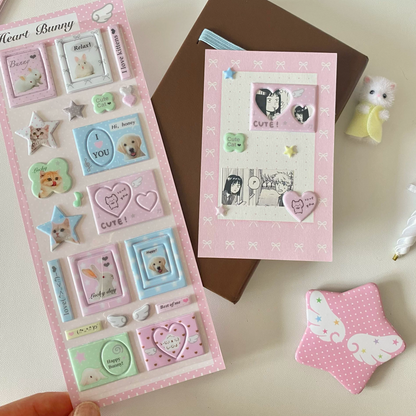 Heart Bunny Animal Puffy Frame Sticker