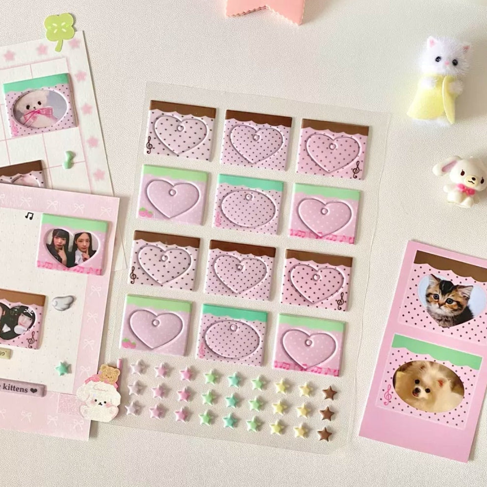 Heart Bunny Brown Puffy Frame Sticker