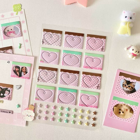 Heart Bunny Brown Puffy Frame Sticker
