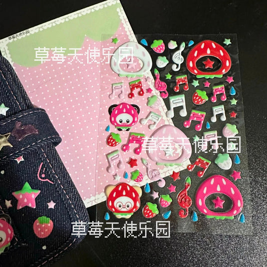 Strawberry Land Note Puffy Sticker