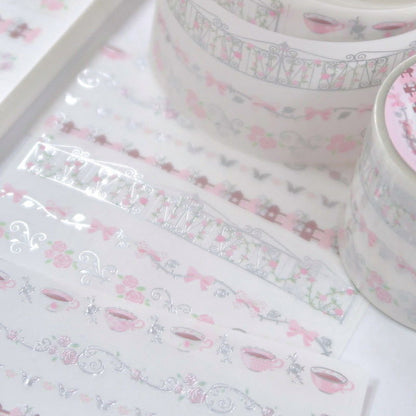 [Pearly Button] Rose Coffee Kiss Cut Tape