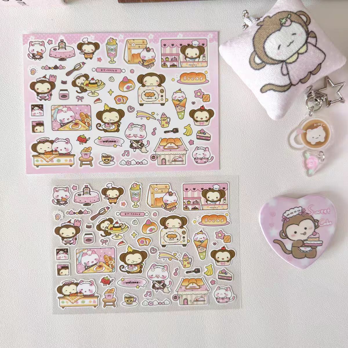 Heart Bunny Monkey & Cat Bakery Sticker