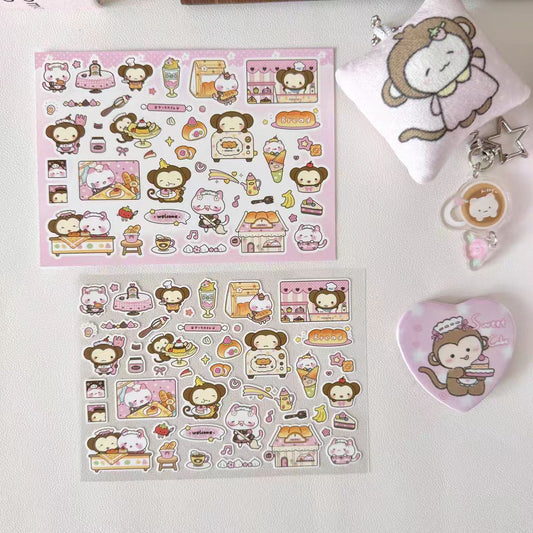 Heart Bunny Monkey & Cat Bakery Sticker