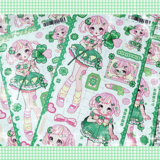 Ghost Peach Cute Clover Sticker