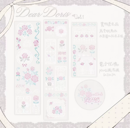 [Dear Doris] Cream Rose Kiss Cut Tape