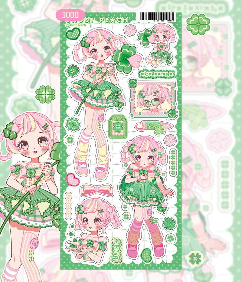 Ghost Peach Cute Clover Sticker