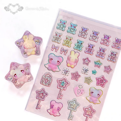 (Pre-Order)[Caramel Rain] Glitter Bear Puffy Sticker