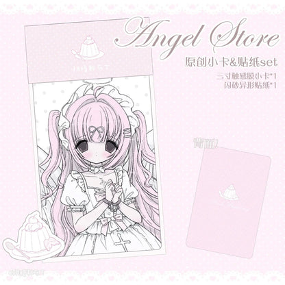 [Dark Pink Pudding] Angel Shop Sticker & Card Set