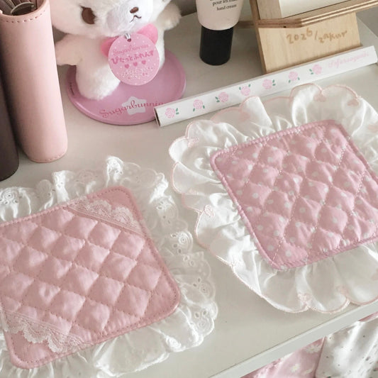 [Handmade] Dot Pink Cup Mat