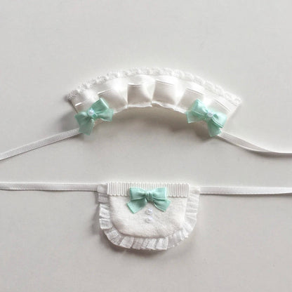 [Handmade] Pink/Mint Maid Headband & Bib Set For Plushie