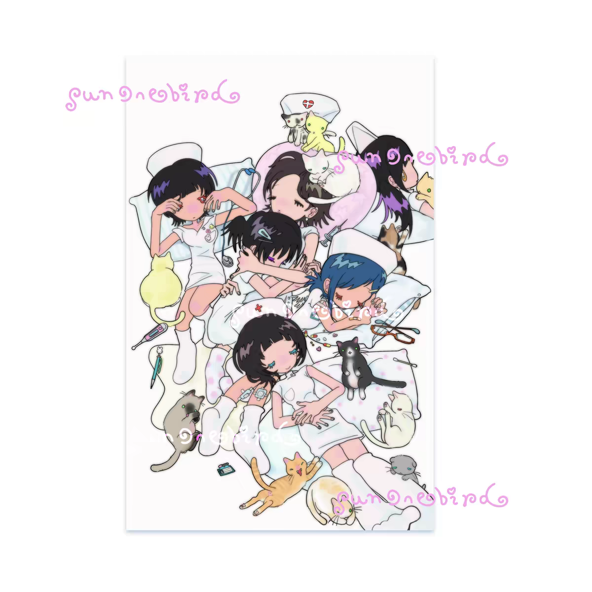 [Sunonebird] Nurse & Cat Fabric Poster 65*100cm