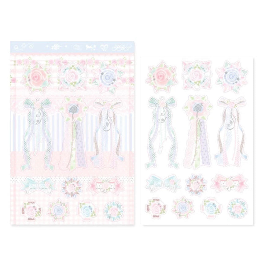 Pearly Button Shabby Rose Ribbon Charms Sticker
