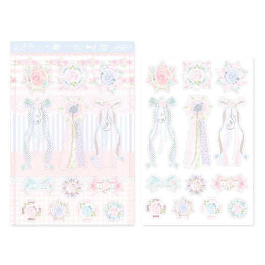 Pearly Button Shabby Rose Ribbon Charms Sticker