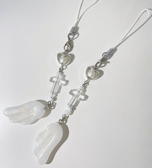 [Handmade] Angel Wing໒꒱ ˖Decorate Binder Phone Charm - White