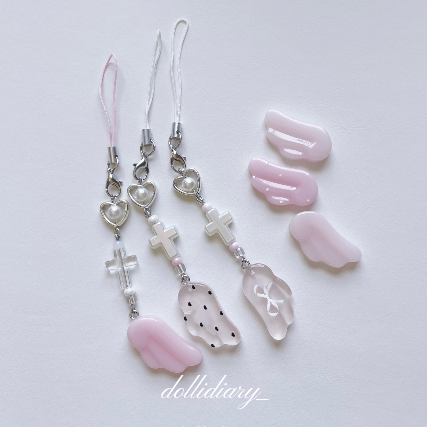 [Handmade] Angel Wing໒꒱ ˖Decorate Binder Phone Charm-Pink