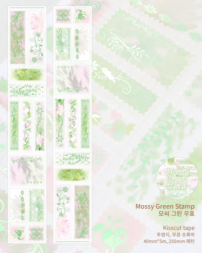 [Pearly Button] Mossy Green Stamp Kiss Cut Tape