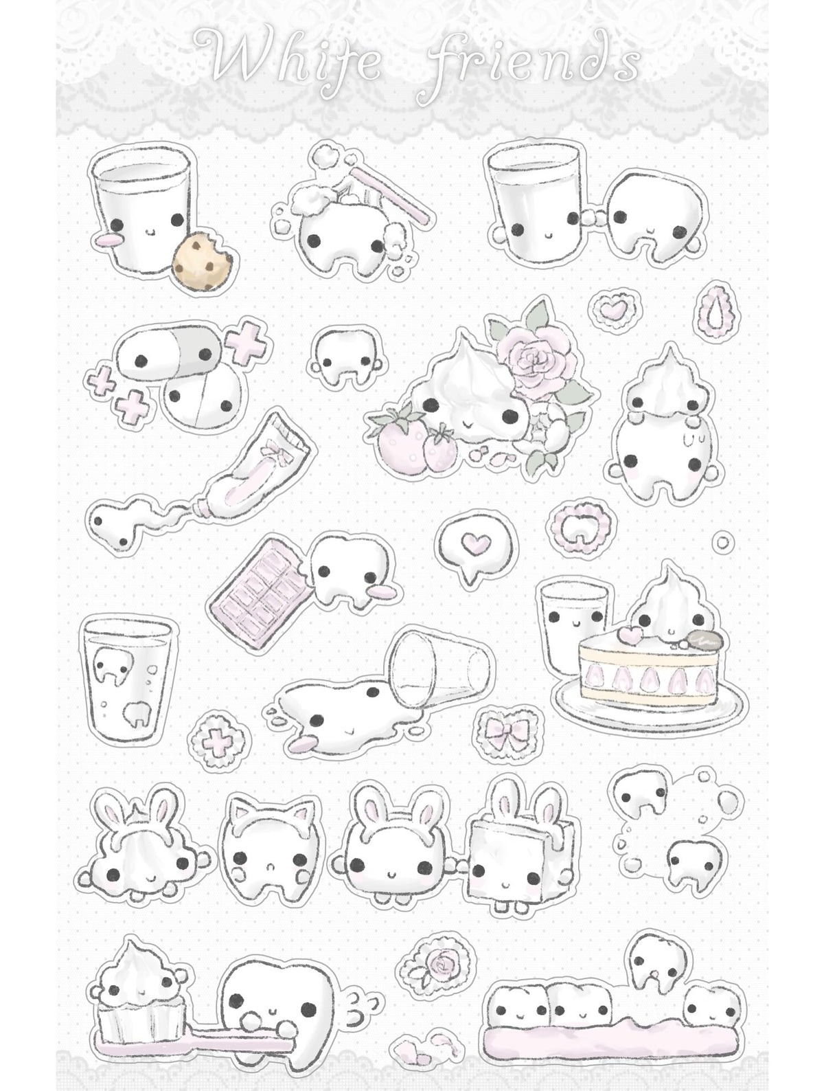 [Miryoco] White Friends Sticker