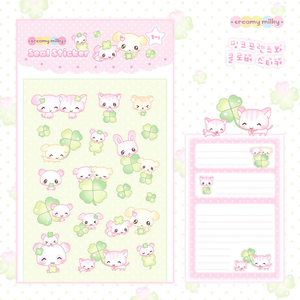 Creamy Milky Pink Friend and Clover Sticker